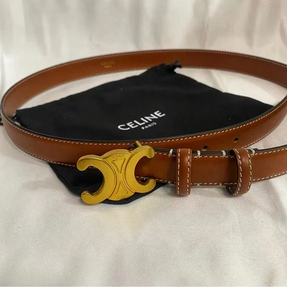 Celine Triomphe Buckle Belt Brown Leather 85cm / 34in Women’s - Picture 5 of 5